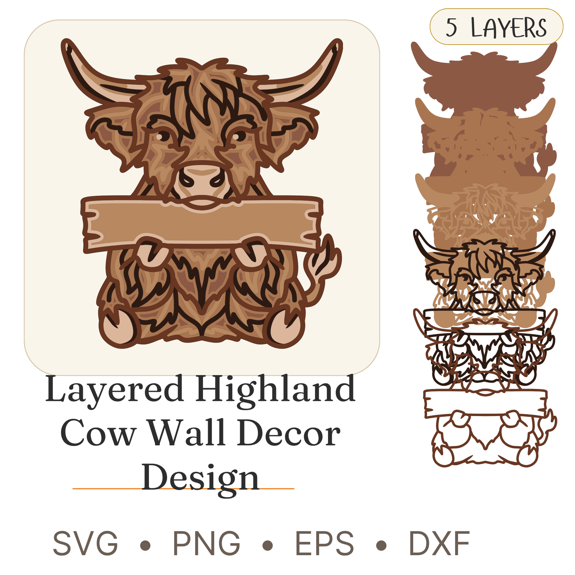 Highland Cow Key Holder - Layered Line Designs - Digital File - ZIP File - Digital