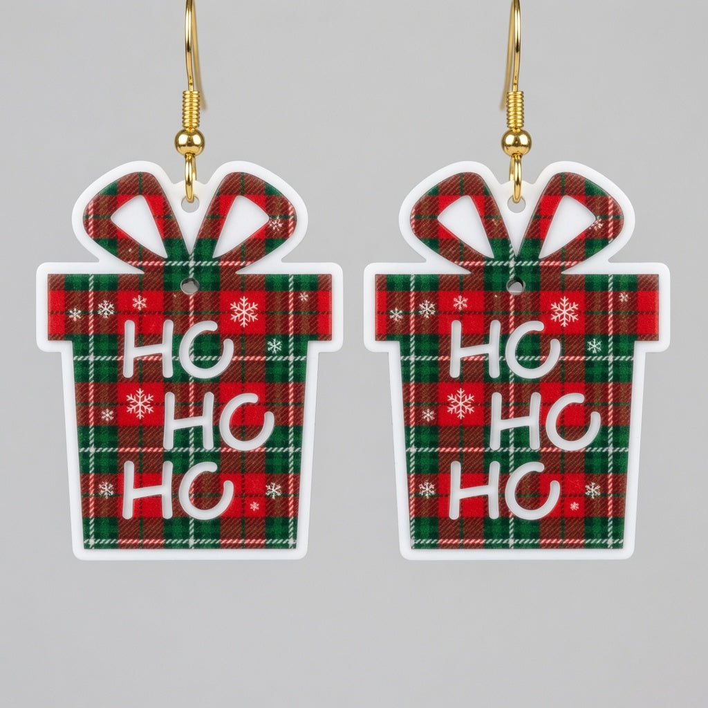 Ho Ho Ho Christmas Present Earrings - Digital File - SVG - Digital