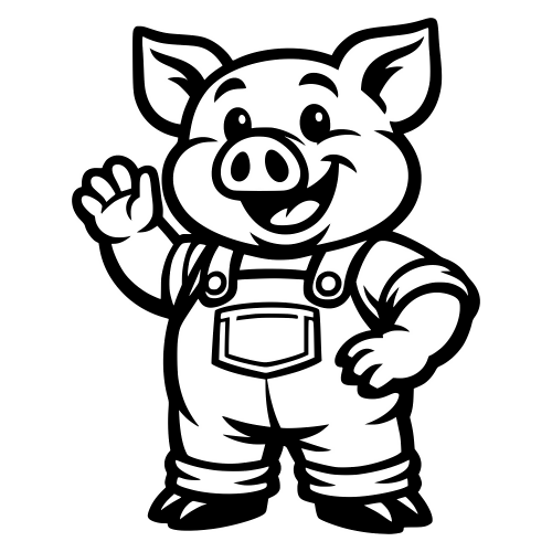 Pig in Overalls Cartoon - Vector Graphics - Digital File