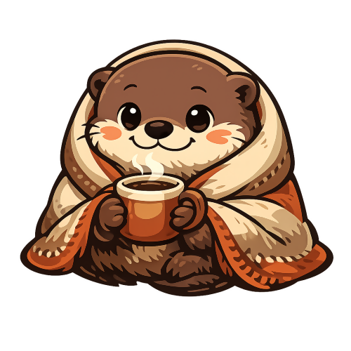 Humor & Whimsy - Cozy Otter with Warm Drink- T Shirt Designs - Digital File Digital My Custom Designs 300 DPI PNG