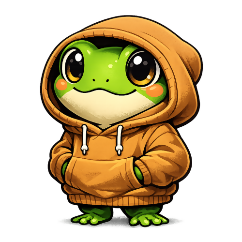 Humor & Whimsy - Frog Mascot in Cozy Hoodie - T Shirt Designs - Digital File Digital My Custom Designs 300 DPI PNG