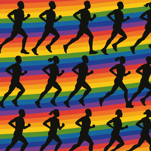 Sports and Active Lifestyle - Marathon Runners In Silhouette Rainbow Streaks - Pattern - Digital File