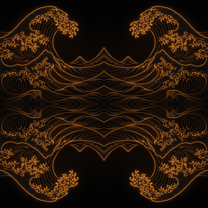 Water and Ocean - Stylized Waves Inspired By Japanese Woodcuts Glowing Edges - Pattern - Digital File