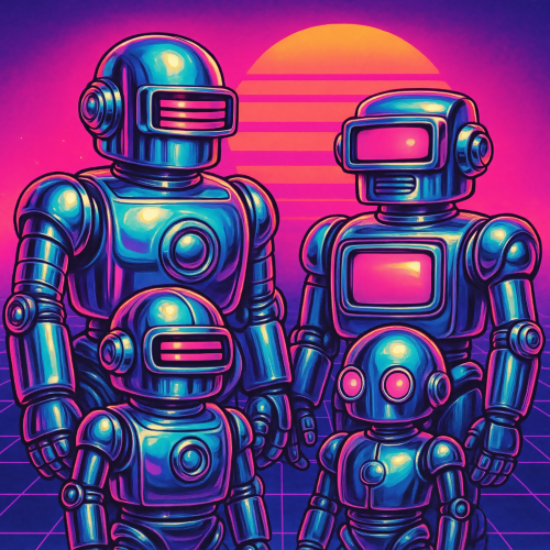 Futuristic and Sci-Fi - Retro Vaporwave Robots With Chrome Surfaces - Pattern - Digital File Digital My Custom Designs PDF
