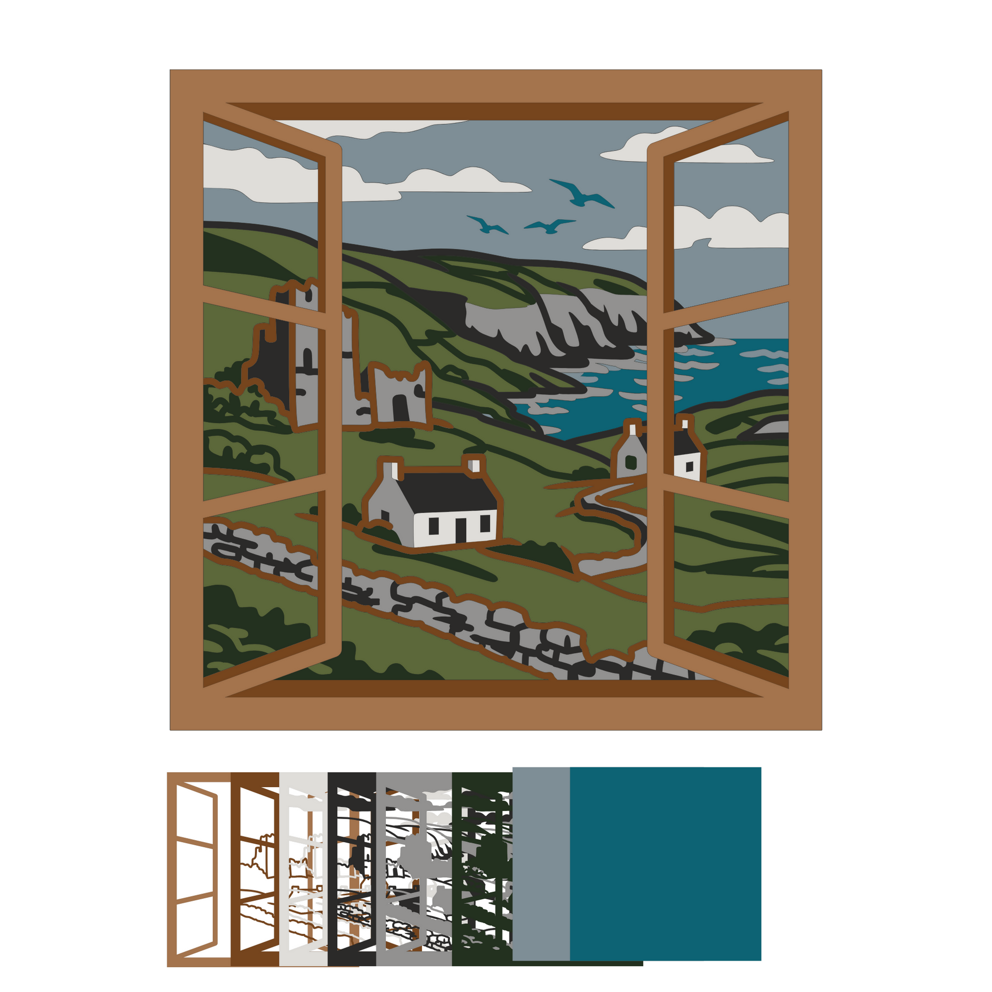 Irish Seaside home - Scenic - Layered Line Designs - Digital file - ZIP File - Digital