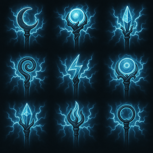 Fantasy and Myth - Sorcerer Staff Icons With Electric Auras - Pattern - Digital File Digital My Custom Designs PDF