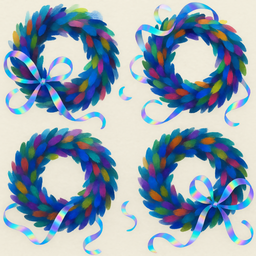 Holiday and Seasonal - Abstract Holiday Wreaths With Holographic Ribbons - Pattern - Digital File Digital My Custom Designs PDF