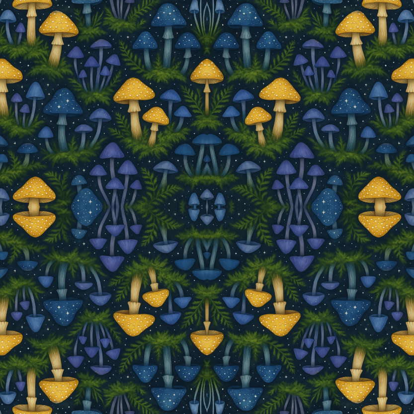 Floral and Botanical - Cosmic Forest Floor Mushrooms And Moss - Pattern - Digital File Digital My Custom Designs PDF