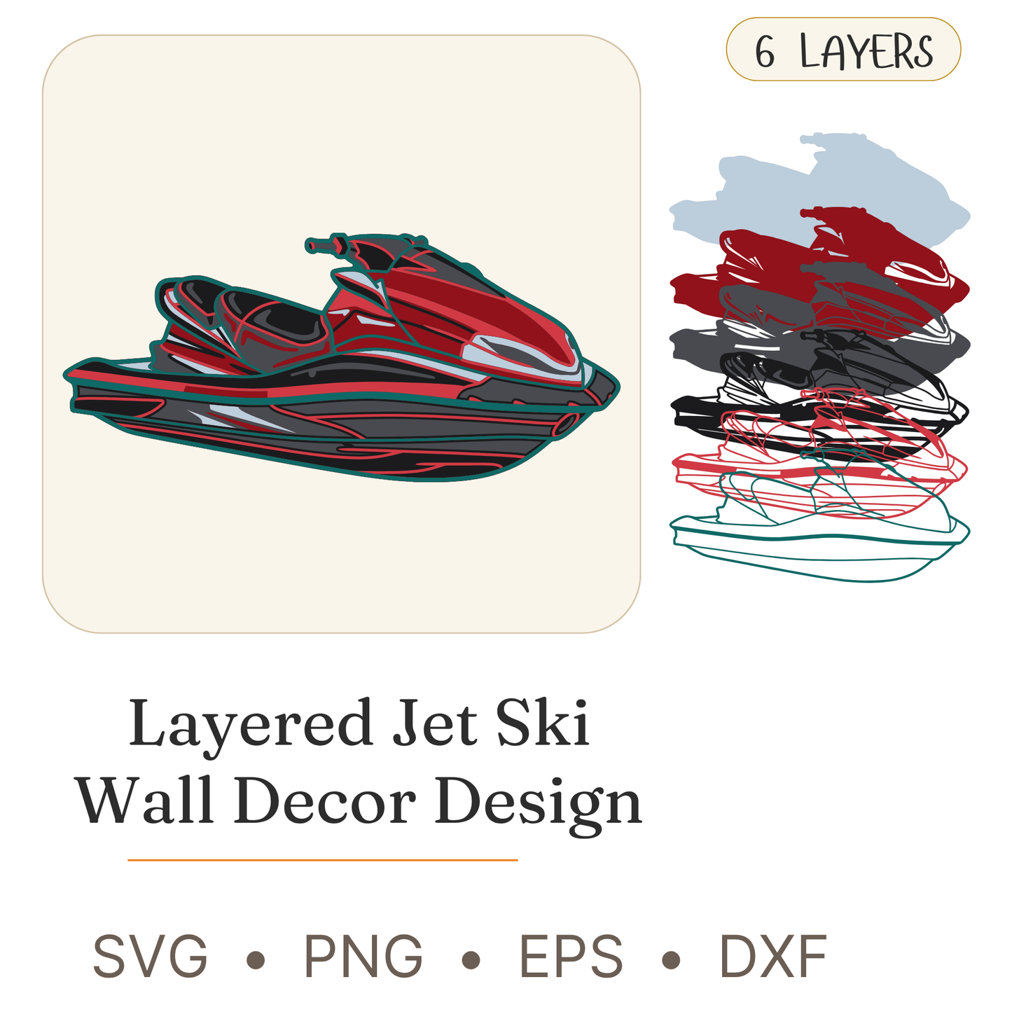 Jet Ski - Layered Line Design - Watercraft - Digital File - ZIP File - Digital