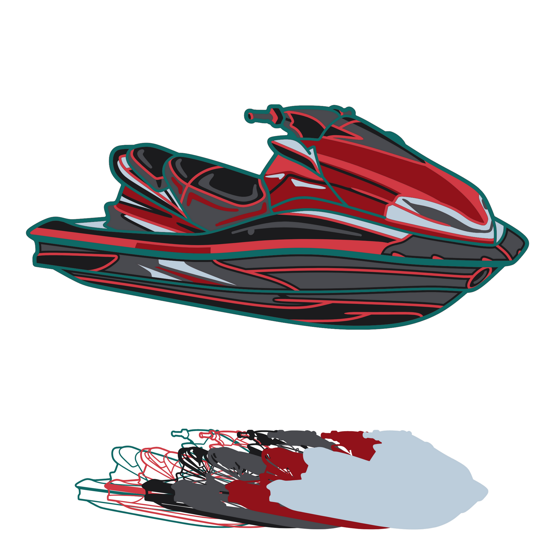 Jet Ski - Layered Line Design - Digital File Digital My Custom Designs ZIP File