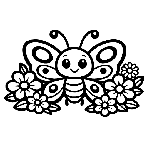 Cartoon Butterfly with Flowers - Digital File - XCS Friendly
