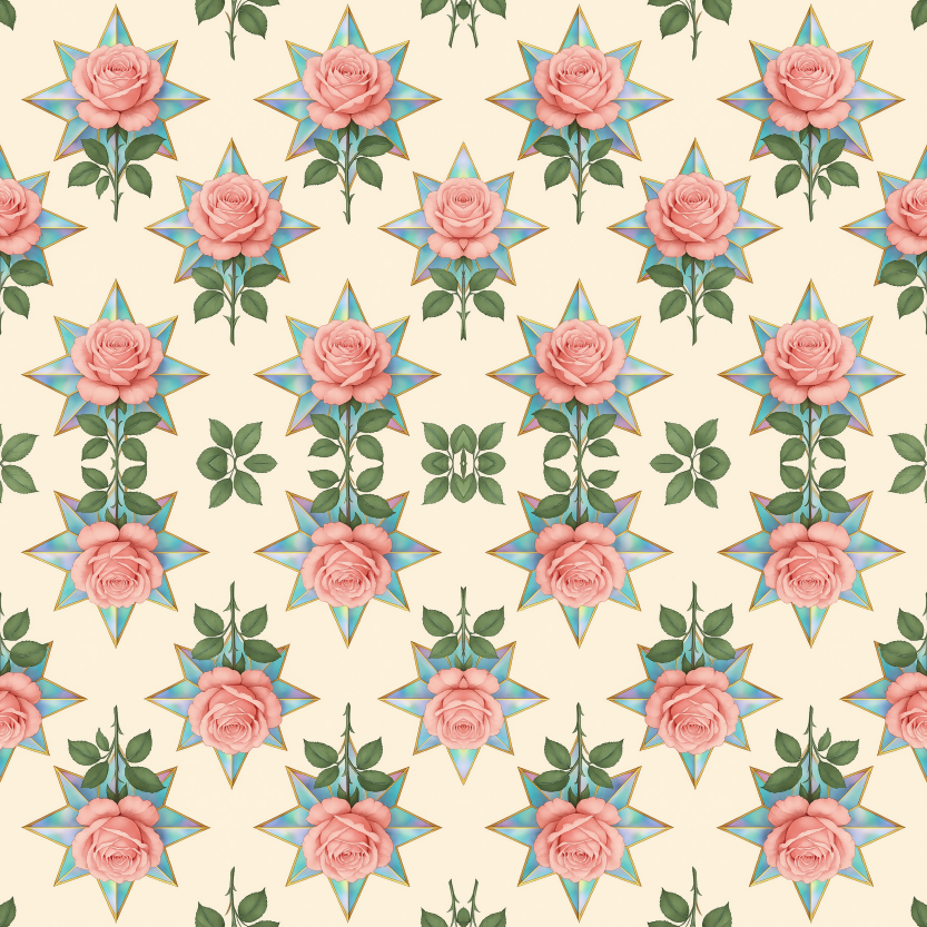 Floral Geometric Fusion - Rose Bouquets Fused with Prism Stars Pattern - Digital File Digital My Custom Designs PDF