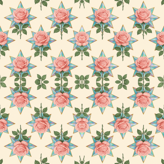 Floral Geometric Fusion - Rose Bouquets Fused with Prism Stars Pattern - Digital File Digital My Custom Designs PDF