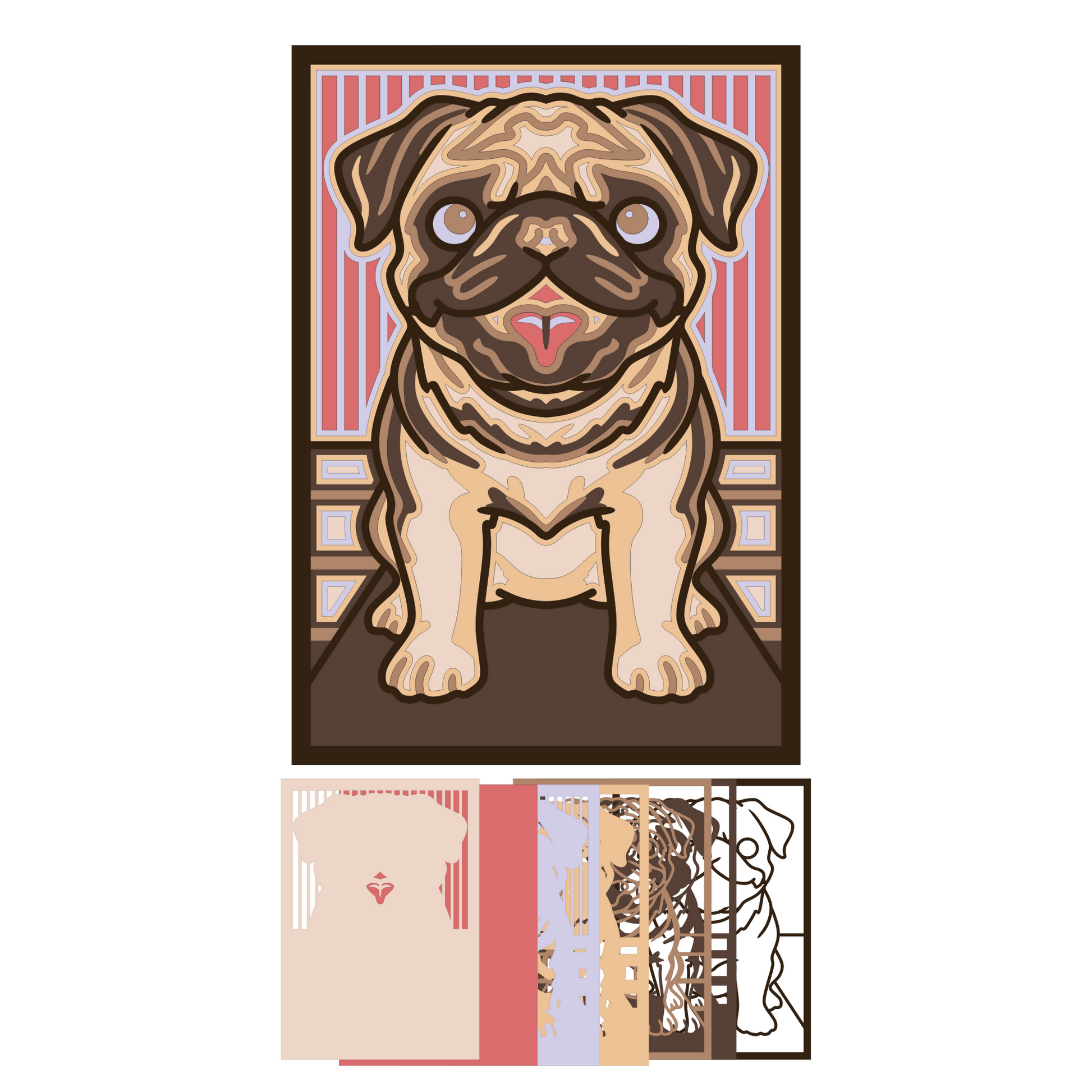 Pug - Layered Line Designs - Pets - Digital File Digital My Custom Designs ZIP File
