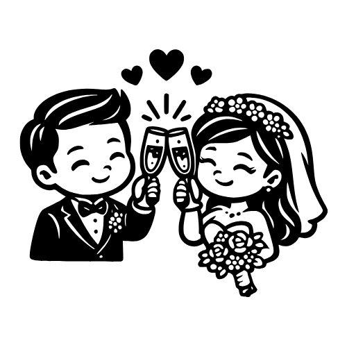 Cartoon Bride & Groom Toast - Digital File - XCS Friendly