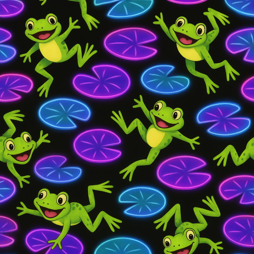 Kids and Playful - Playful Frogs Jumping On Neon Lily Pads - Pattern - Digital File Digital My Custom Designs PDF