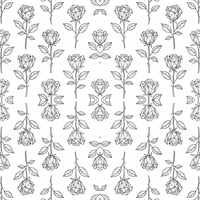 Floral Geometric Fusion - Wireframe Rose Stems with Crystal Petals Pattern - Digital File Digital My Custom Designs PDF