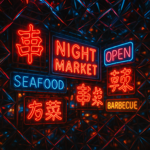 Industrial and Urban - Night Market Neon Signage With Fractal Reflections - Pattern - Digital File Digital My Custom Designs PDF