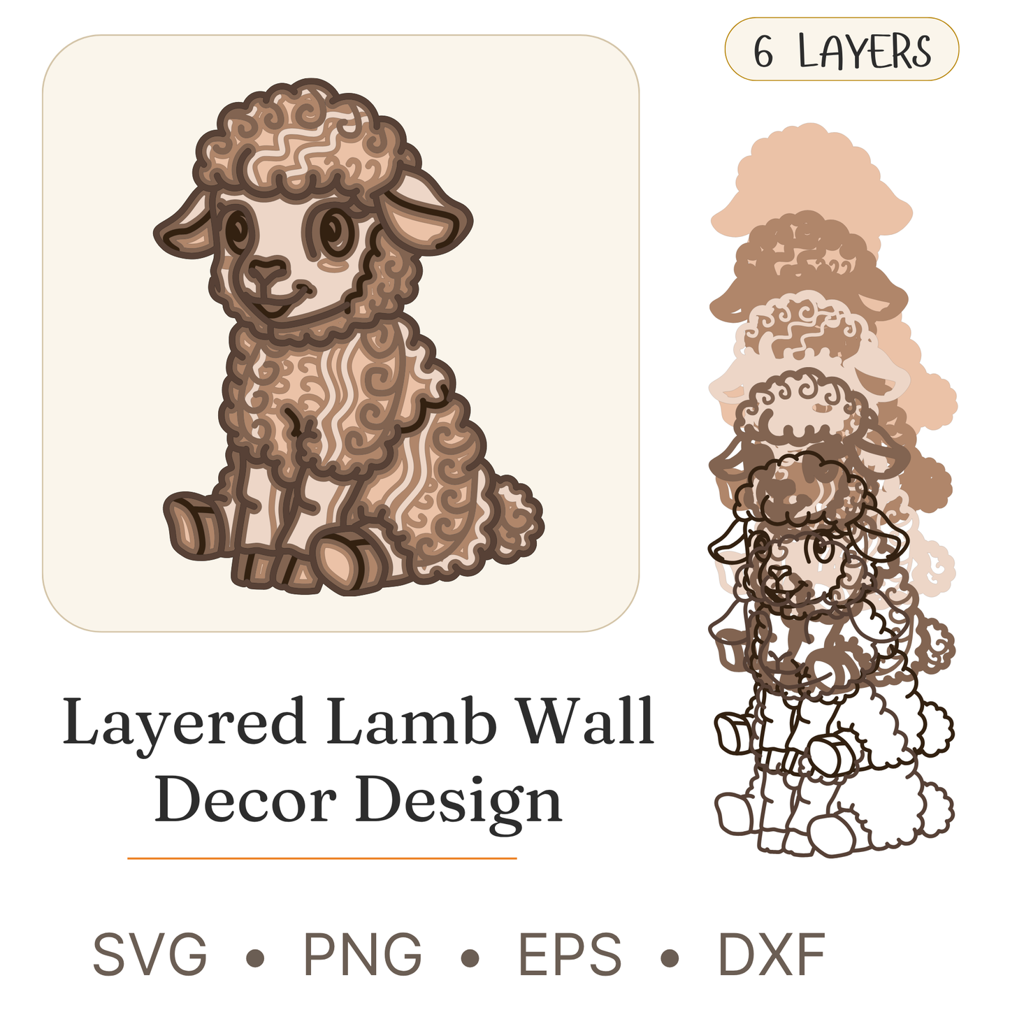 Lamb - Animals - Layered Line Design - Digital File - ZIP File - Digital