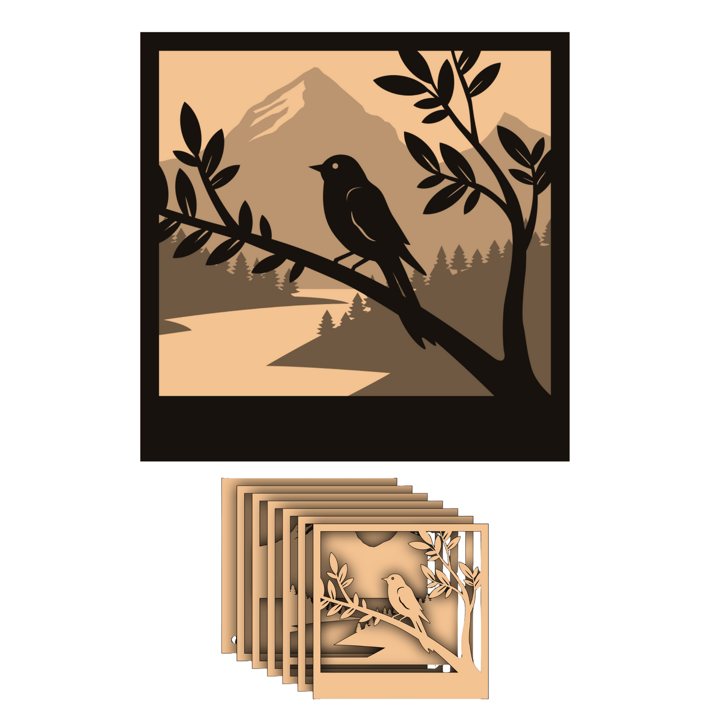 Layered Lightbox - Bird Mountain - Scenic - Digital File Digital My Custom Designs