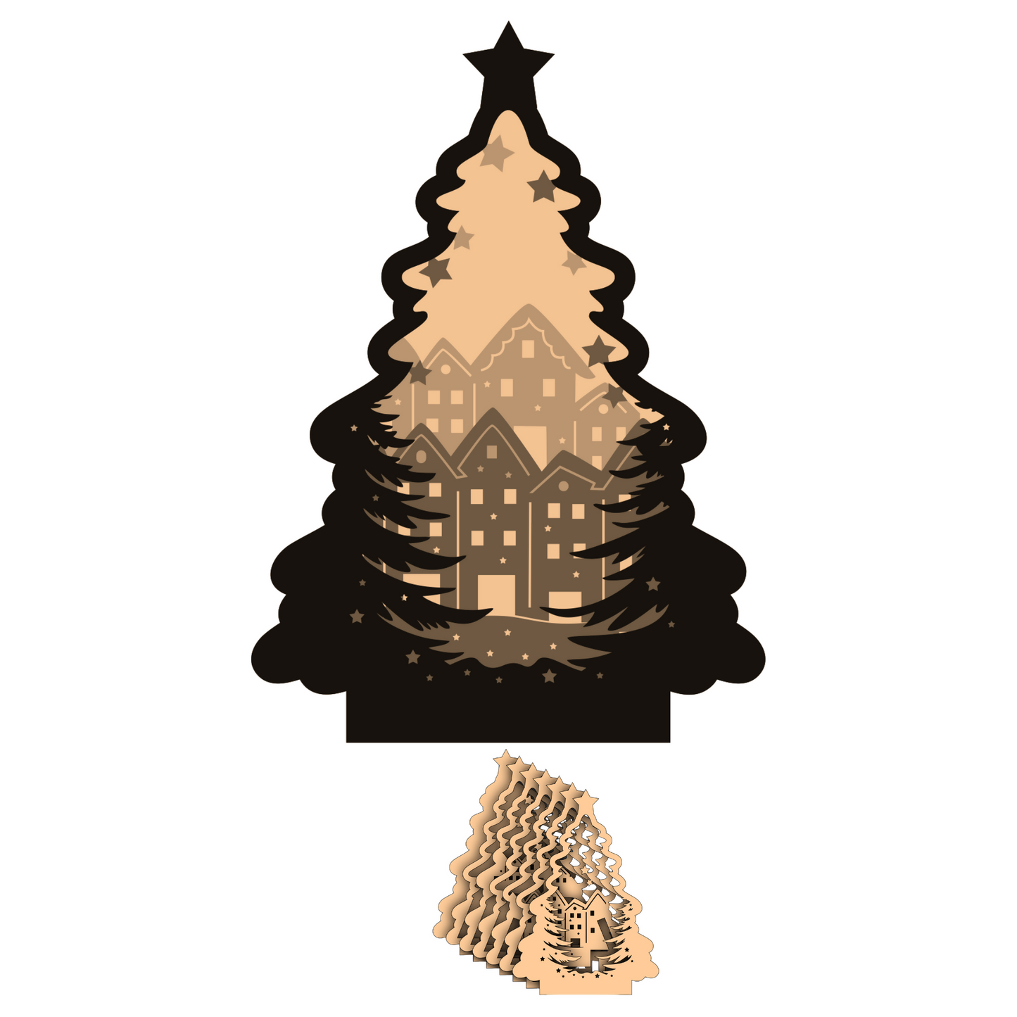 Layered Lightbox - Christmas Tree - Town - Holiday - Digital File Digital My Custom Designs