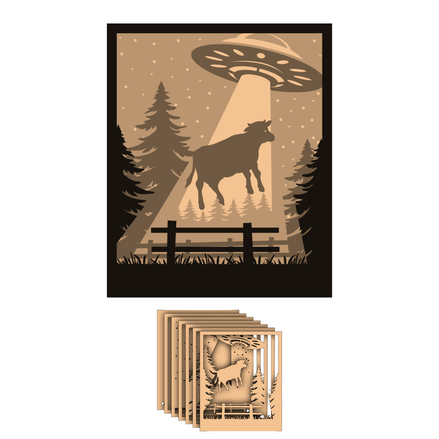 Layered Lightbox - Cow Abduction - UFO- Scenic - Digital File Digital My Custom Designs