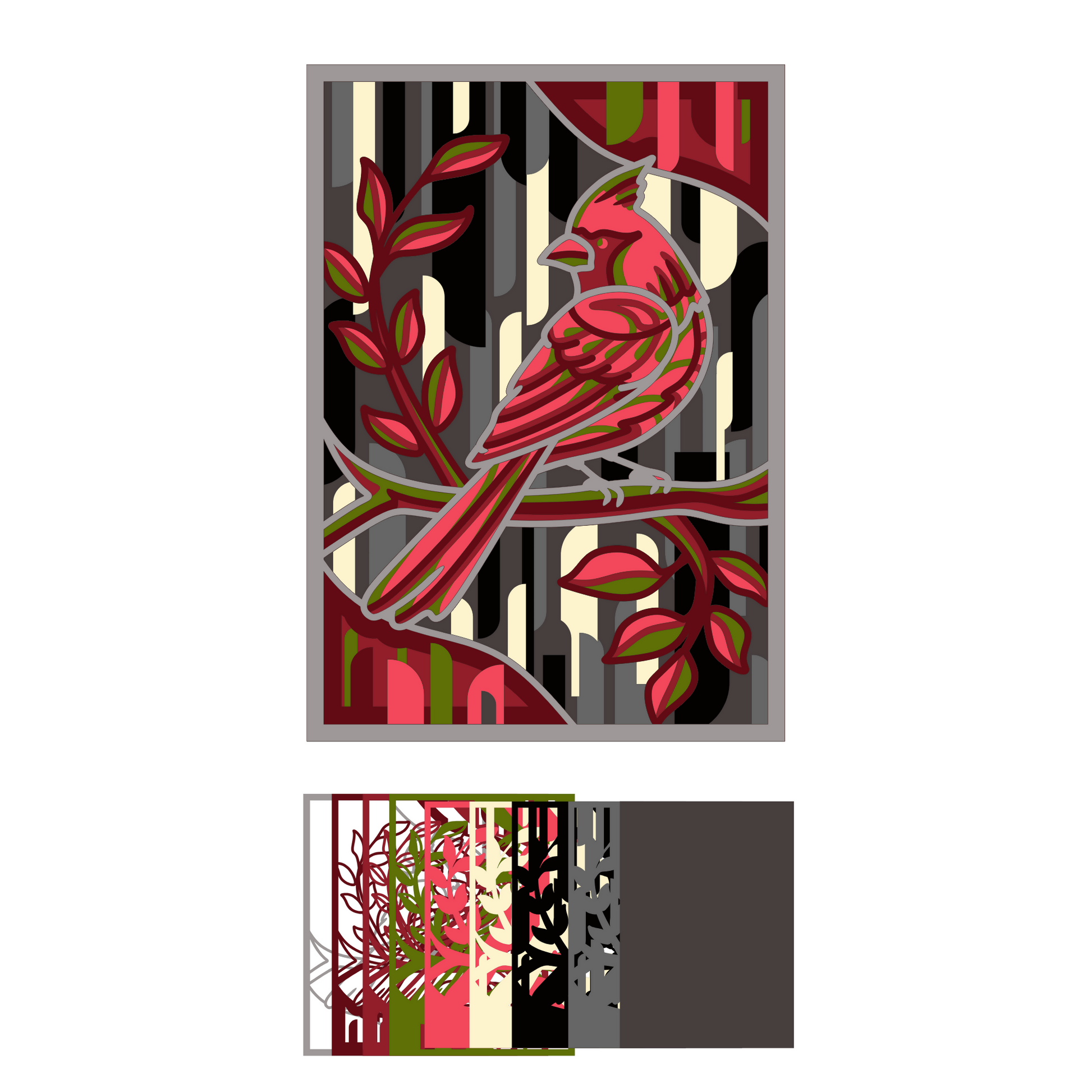 Layered Line Design - Framed Wall Art - Artistic Cardinal - Digital File Digital My Custom Designs
