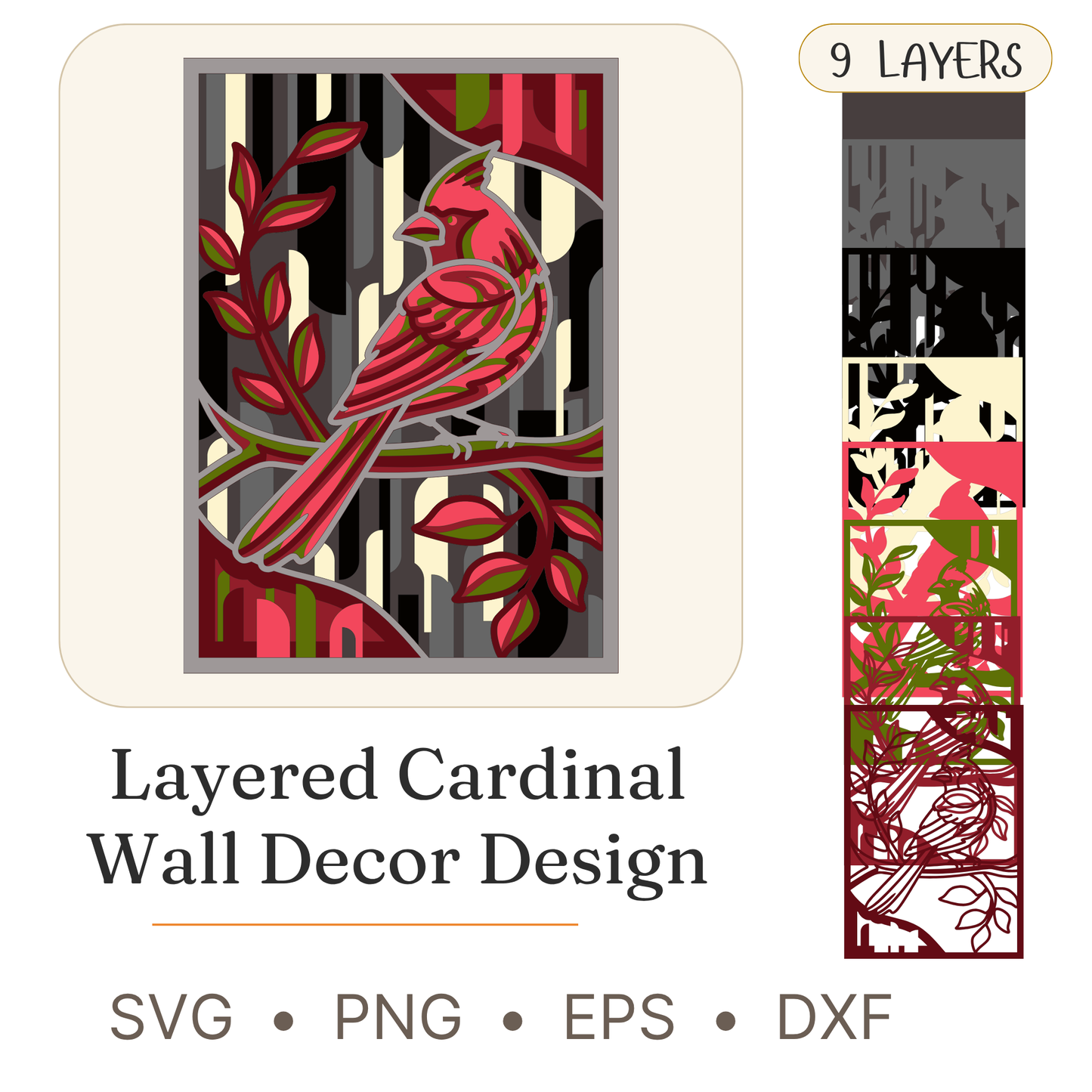 Layered Line Design - Framed Wall Art - Artistic Cardinal - Digital File - ZIP File - Digital