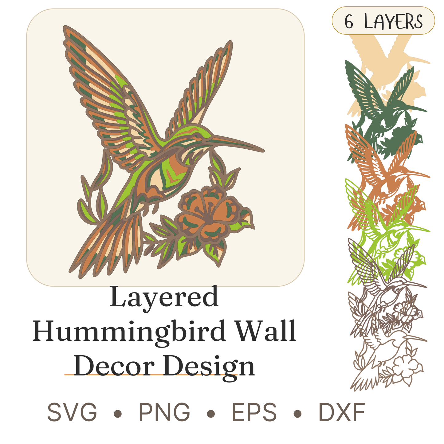 Layered Line Design - Framed Wall Art - Hummingbird - Digital File - ZIP File - Digital