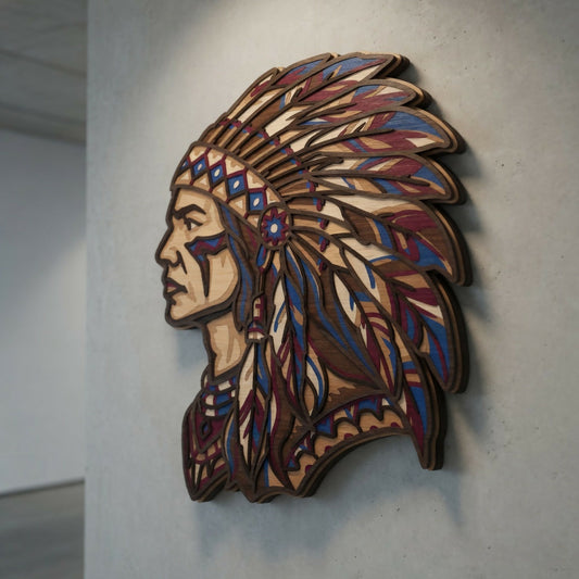 Layered Line Design - Native American Man - Framed Wall Art - Digital File - My Custom Designs - ZIP File - Digital