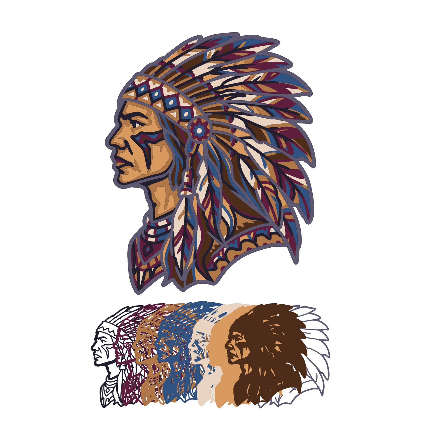 Layered Line Design - Native American Man - Framed Wall Art - Digital File - My Custom Designs - ZIP File - Digital