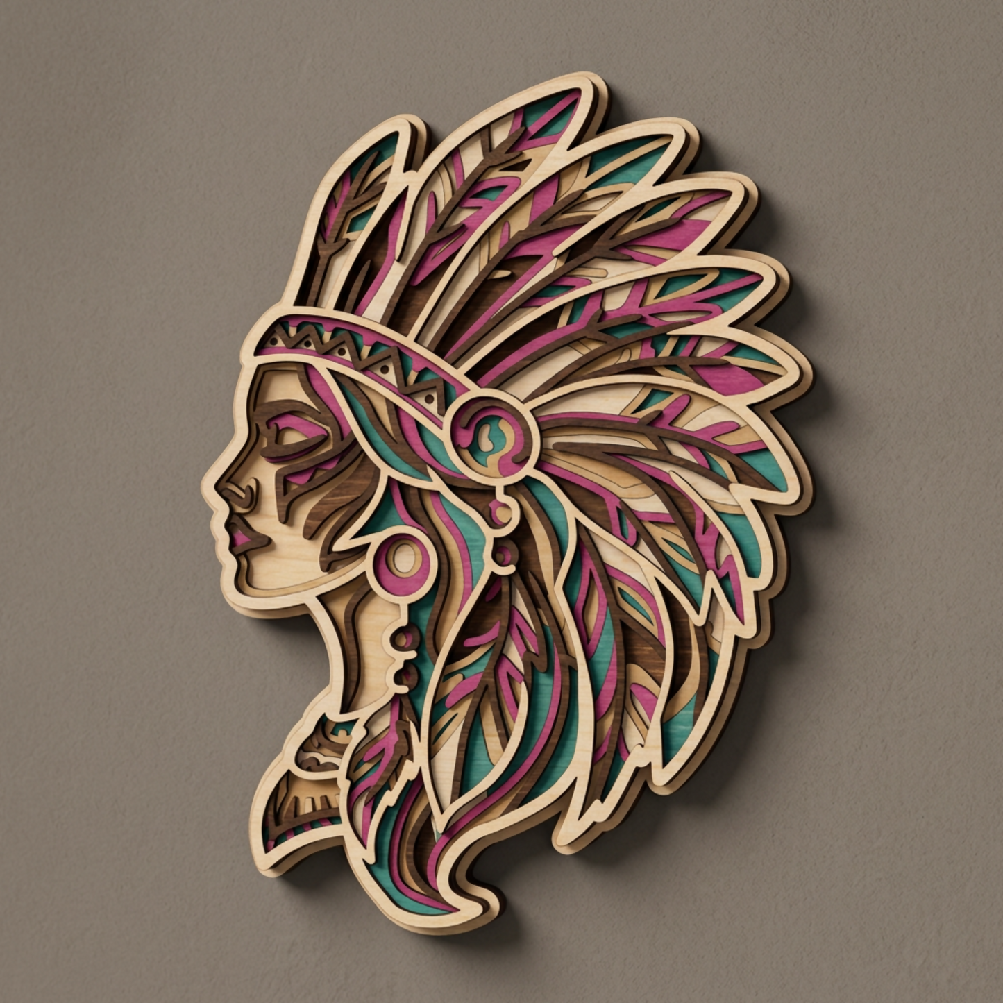 Layered Line Design - Native American Woman - Framed Wall Art - Digital File - ZIP File - Digital
