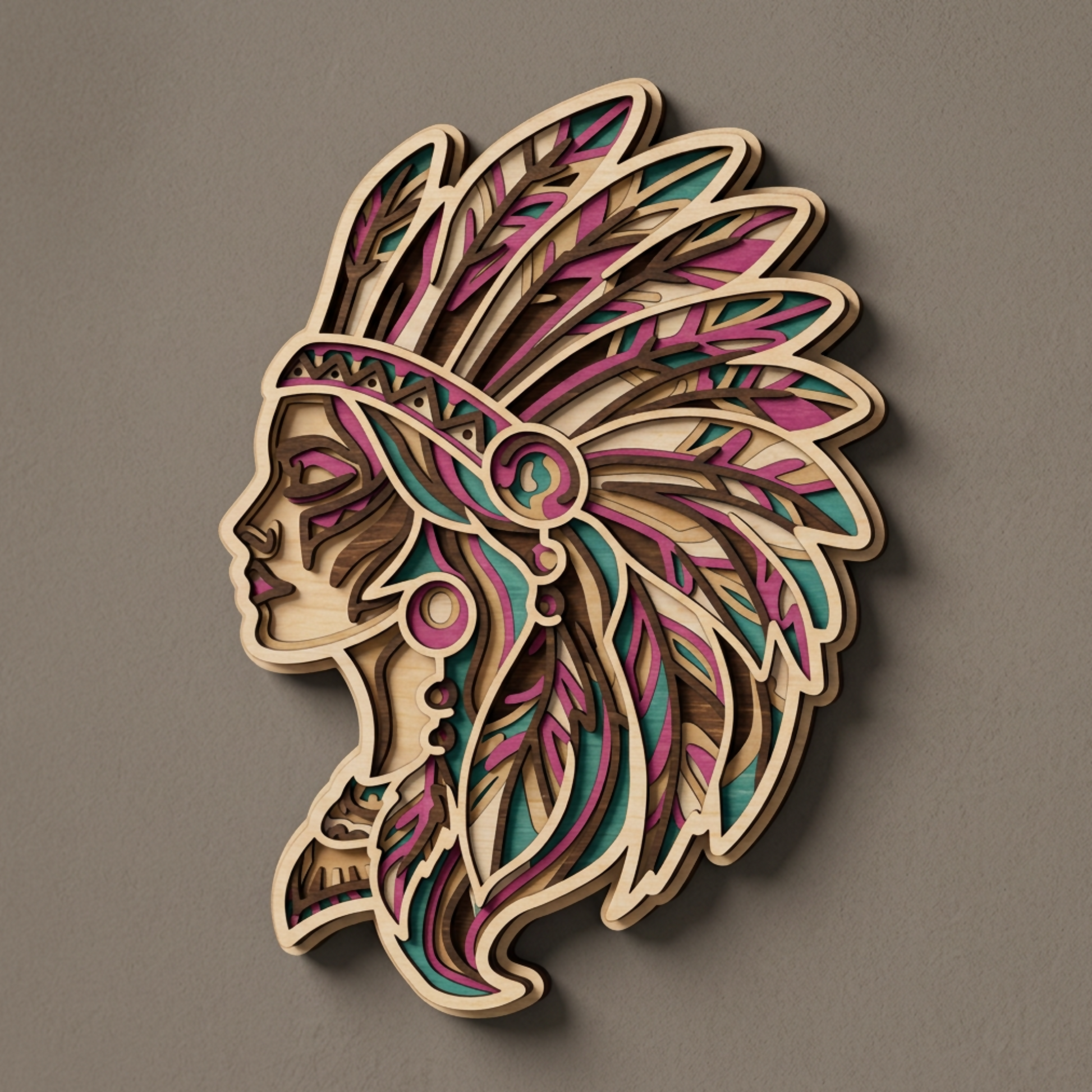 Layered Line Design - Native American Woman - Framed Wall Art - Digital File - ZIP File - Digital