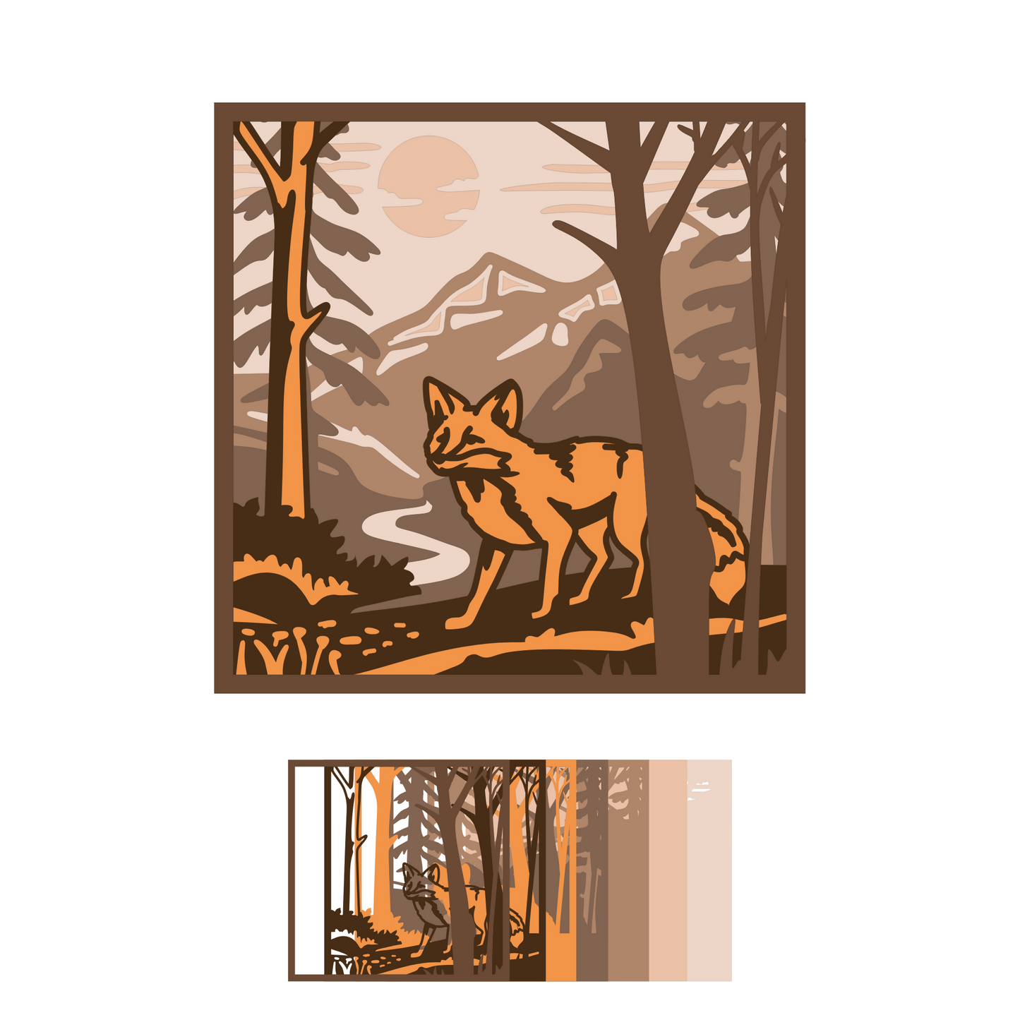 Layered Line Design - Nature Scene Fox - Nature - Digital File Digital My Custom Designs