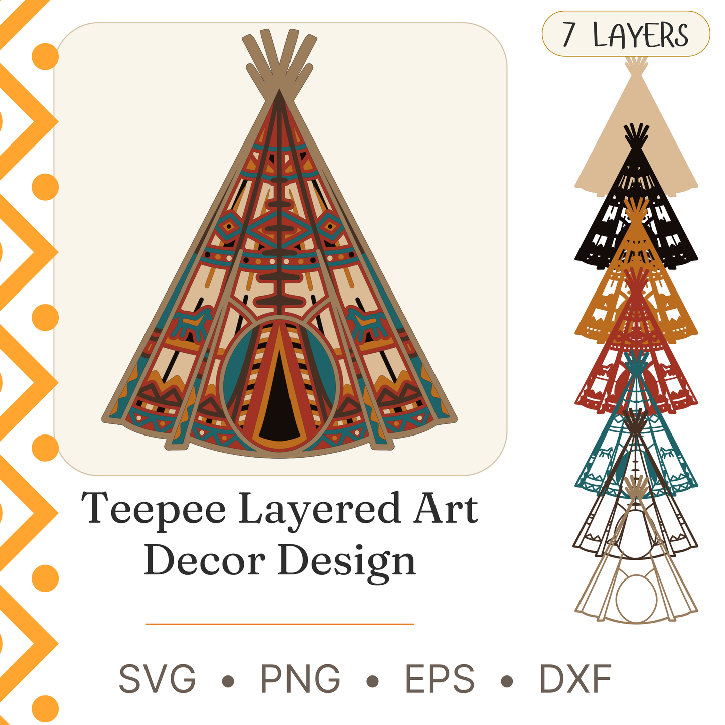 Layered Line Design - Teepee - Framed Wall Art - Digital File - ZIP File - Digital
