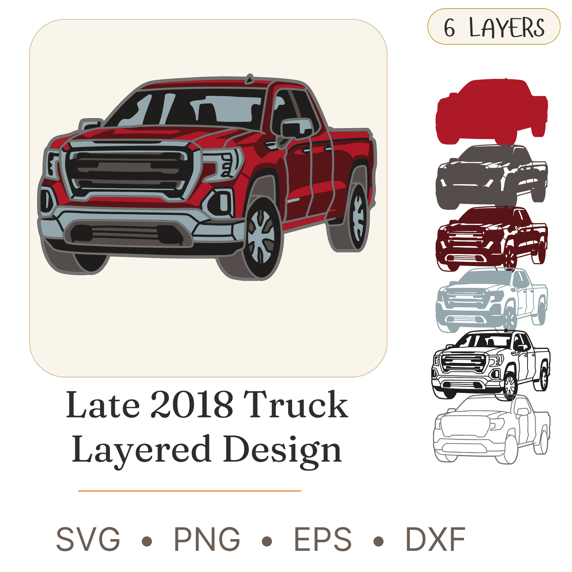 Layered Line Design - Truck Late 2018 - Framed Wall Art - Digital File - ZIP File - Digital