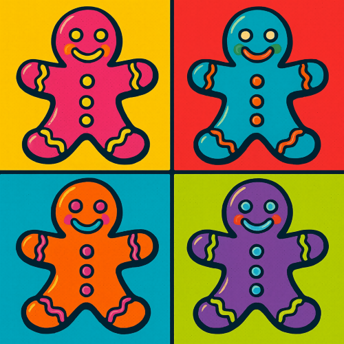 Holiday and Seasonal - Pop Art Gingerbread Cookies In Vibrant Palettes - Pattern - Digital File Digital My Custom Designs PDF