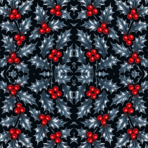 Holiday and Seasonal - Chrome Holly Leaves With Glowing Red Berries - Pattern - Digital File Digital My Custom Designs PDF