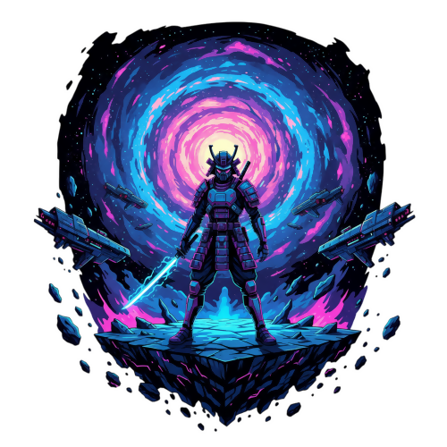 Neon Galaxy Samurai - Pop Culture & Fandom - T Shirt Designs - Digital File Digital My Custom Designs 300 DPI PNG