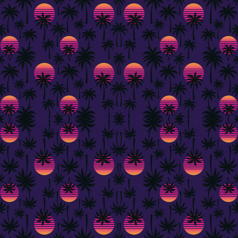 Floral and Botanical - 80s-Retro Palm Tree Silhouettes And Neon Suns - Pattern - Digital File Digital My Custom Designs PDF
