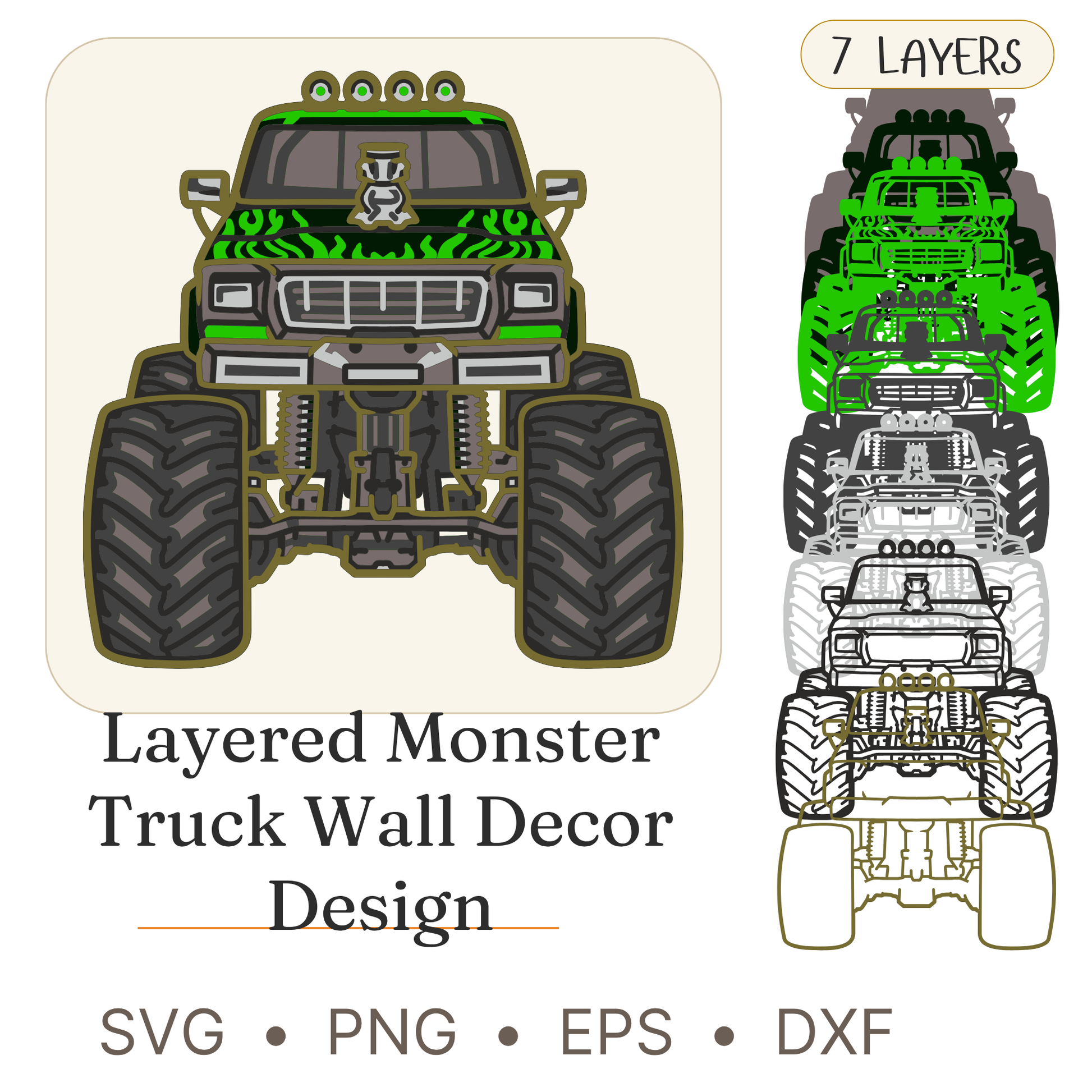Monster Truck - Layered Line Designs - Digital File - ZIP File - Digital