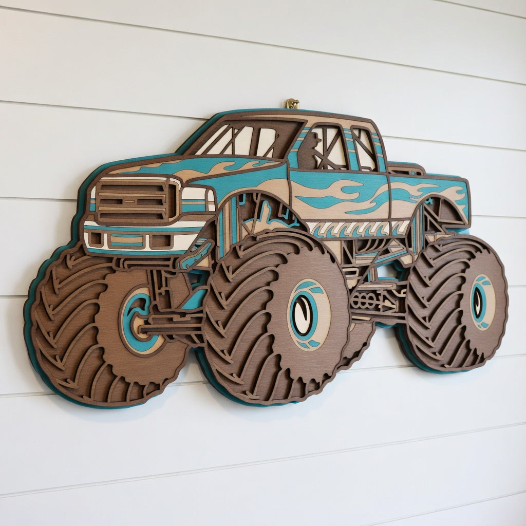 Monster Truck - Layered line Design - Digital File Digital My Custom Designs