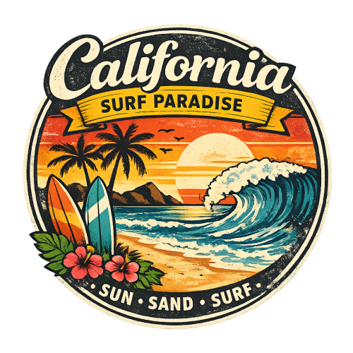 Motivation & Lifestyle - California Surf Paradise - T Shirt Design - Digital File Digital My Custom Designs 300 DPI PNG