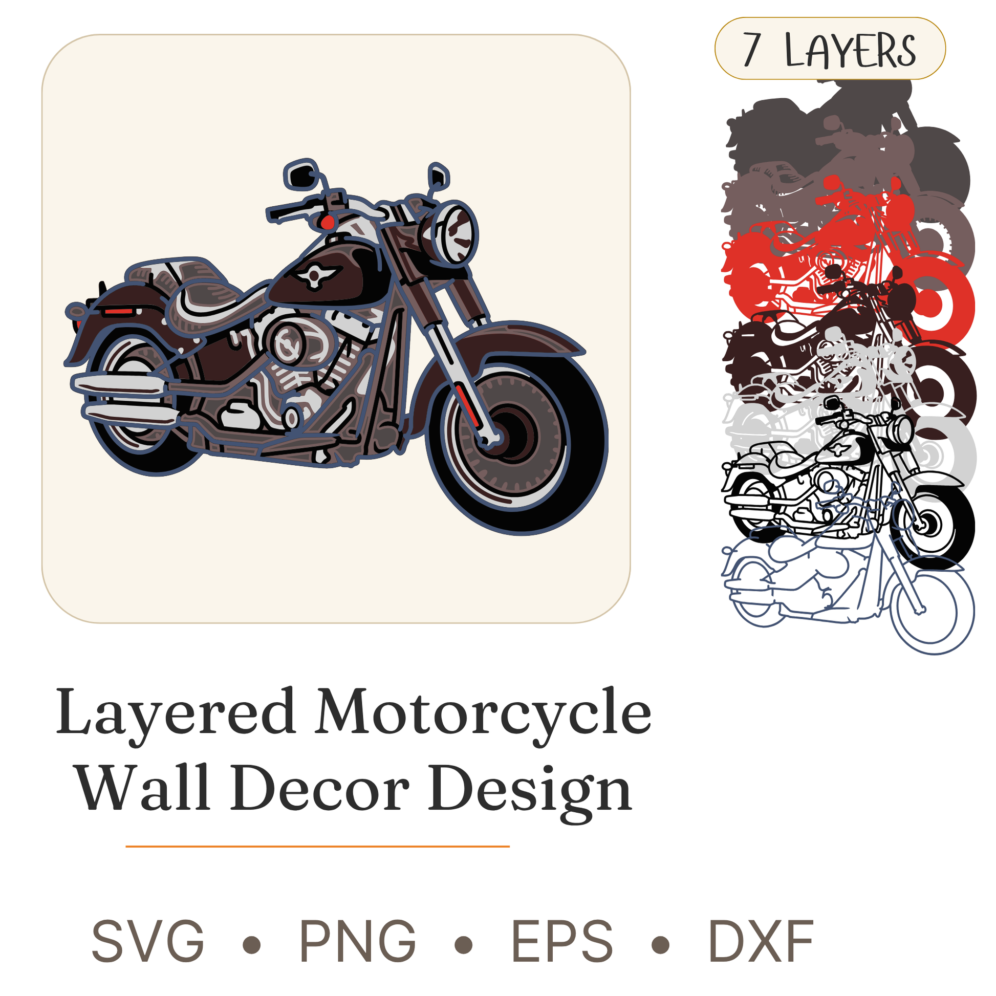 Motorcycle - Layered Line Designs - Vehicle - Nature - Digital File - ZIP File - Digital