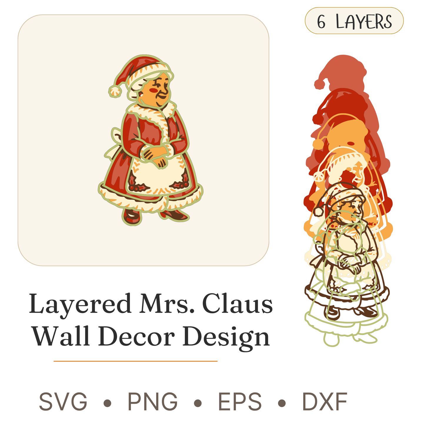Mrs. Clause - Layered Line Design - Christmas - Digital File - ZIP File - Digital