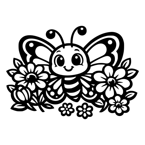 Cartoon Butterfly with Flowers - Digital File - XCS Friendly Digital My Custom Designs PDF