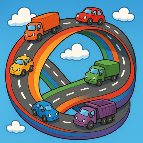 Kids and Playful - Cartoon Cars And Trucks In A Rainbow Highway Loop - Pattern - Digital File Digital My Custom Designs PDF
