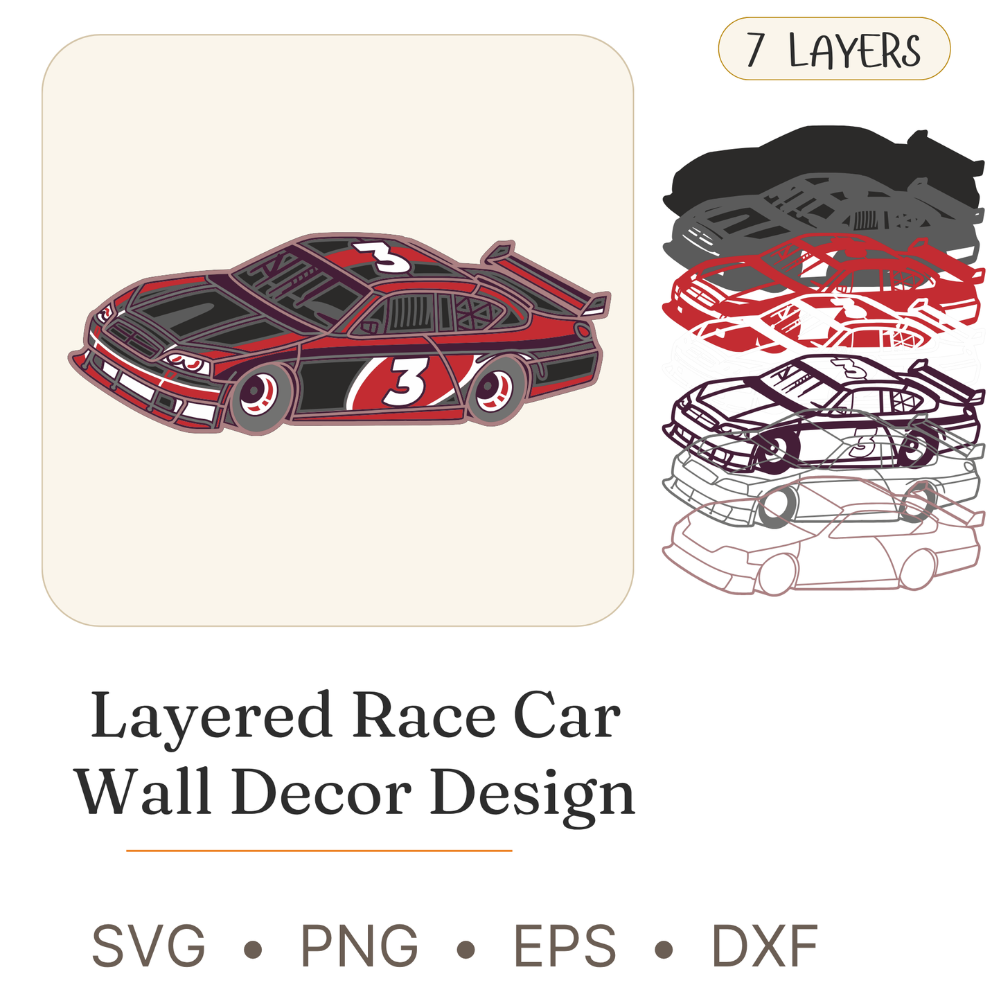 Nascar Car - Layered Line Designs - Vehicle - Digital File - ZIP File - Digital