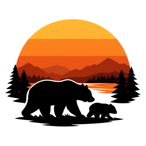 Nature & Outdoors - Bear and Cub at Sunset - T Shirt Design - Digital File Digital My Custom Designs 300 DPI PNG