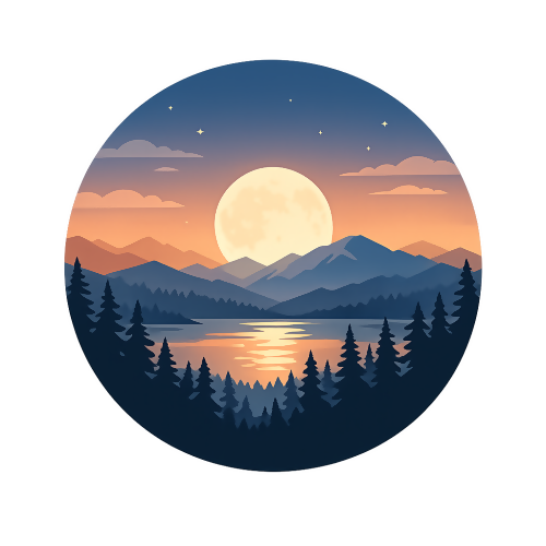 Nature & Outdoors - Serene Moonrise Over Forest and Mountains - T Shirt Designs - Digital File Digital My Custom Designs 300 DPI PNG